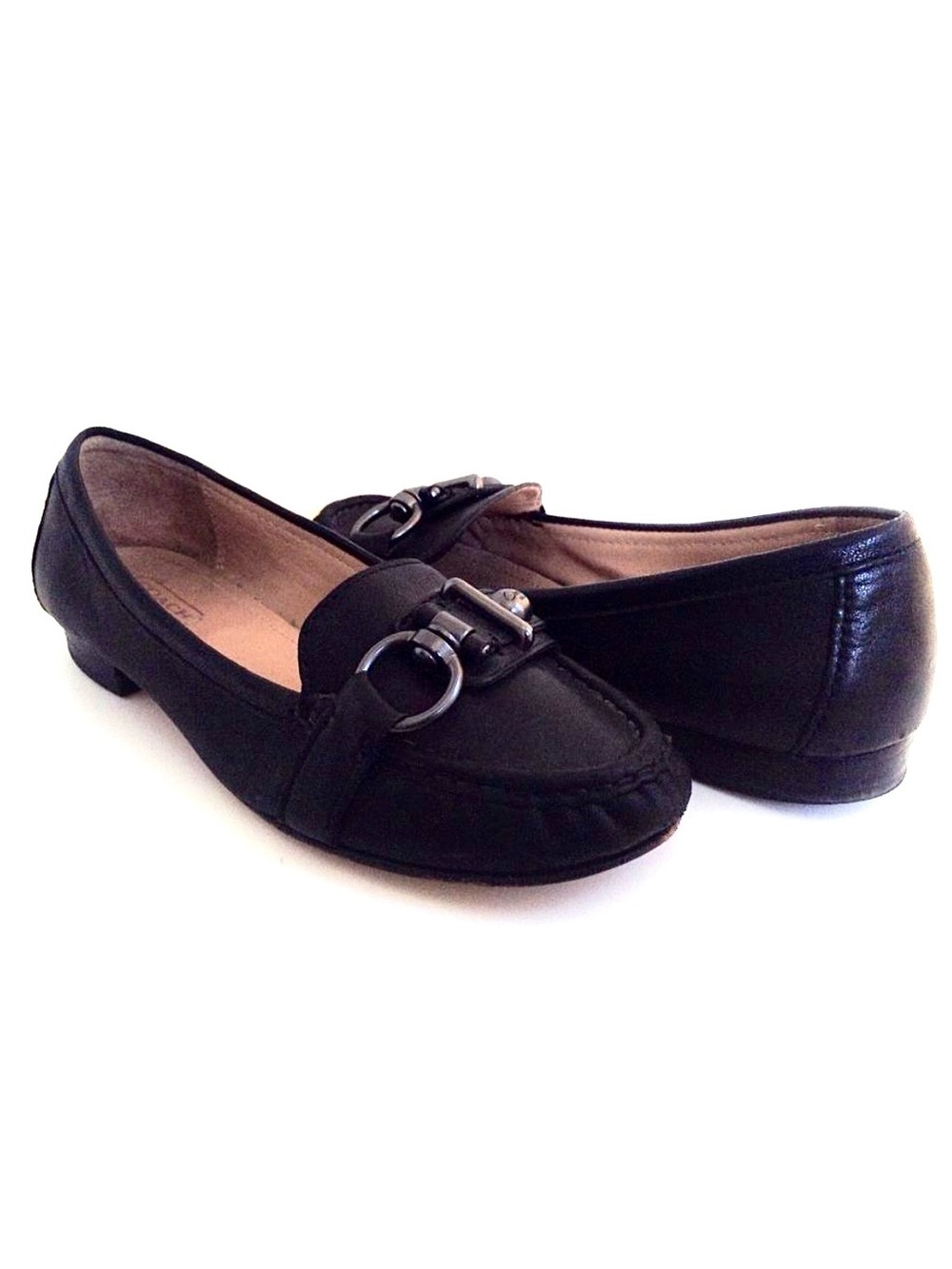 Y2K Coach Elkie Black Leather Moccasin Loafer Flats Shoes 7B Silver Buckle A2330